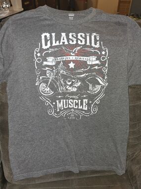 Celebrate It Gray Short Sleeve Tee with White & Red Motorcycle Graphic
